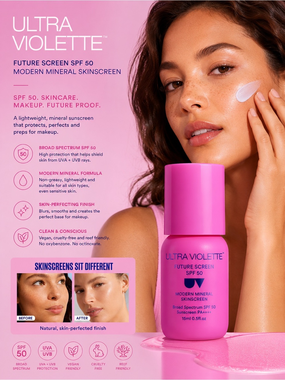 Ultra Violette Future Screen SPF 50 Modern Mineral Skinscreen 15ml Mini Size